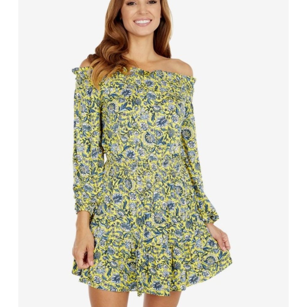 NWT MICHAEL Michael Kors Saturated Fleur Print Off-the-Shoulder Smocked Dress